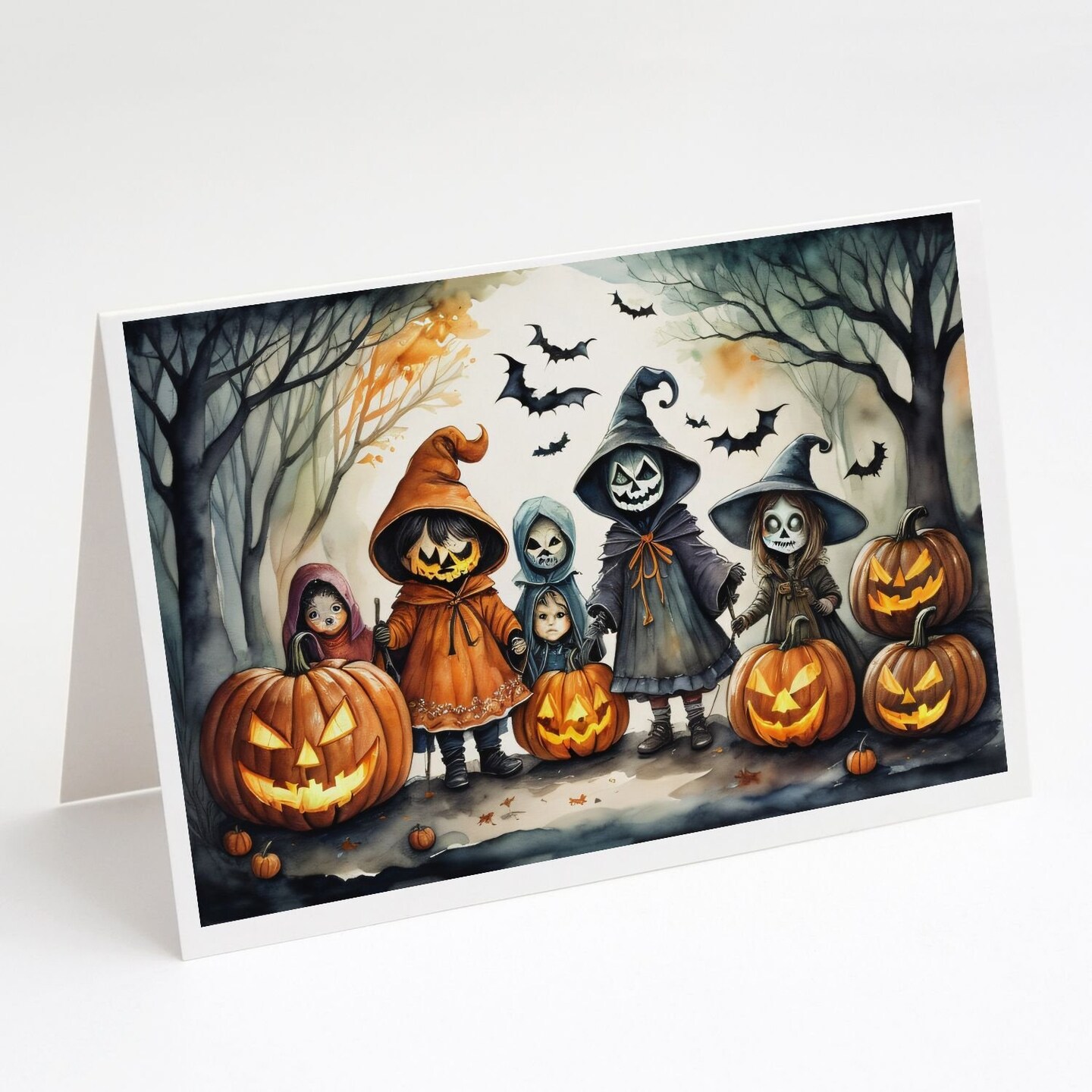 Edge Collections - 5" x 7" - Multicolor - Trick or Treaters Spooky Halloween Greeting Cards - 8 Pieces