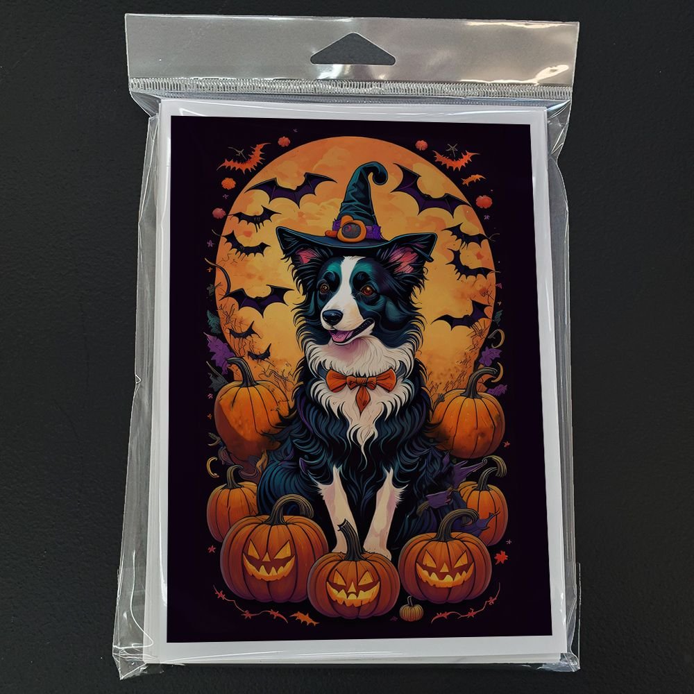 Edge Collections - 5" x 7" - Orange - Border Collie Witchy Halloween Greeting Cards with Envelopes - 8 Pieces