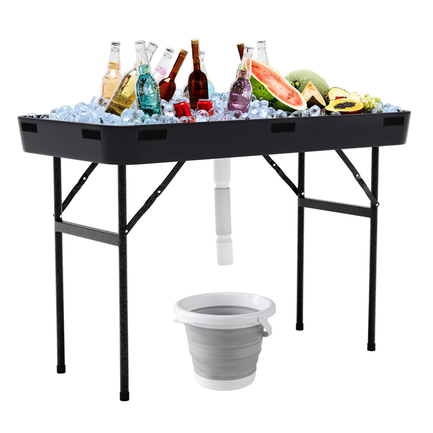Costway 4 Foot Party Ice Cooler Folding Table Plastic with Matching Skirt Black/White