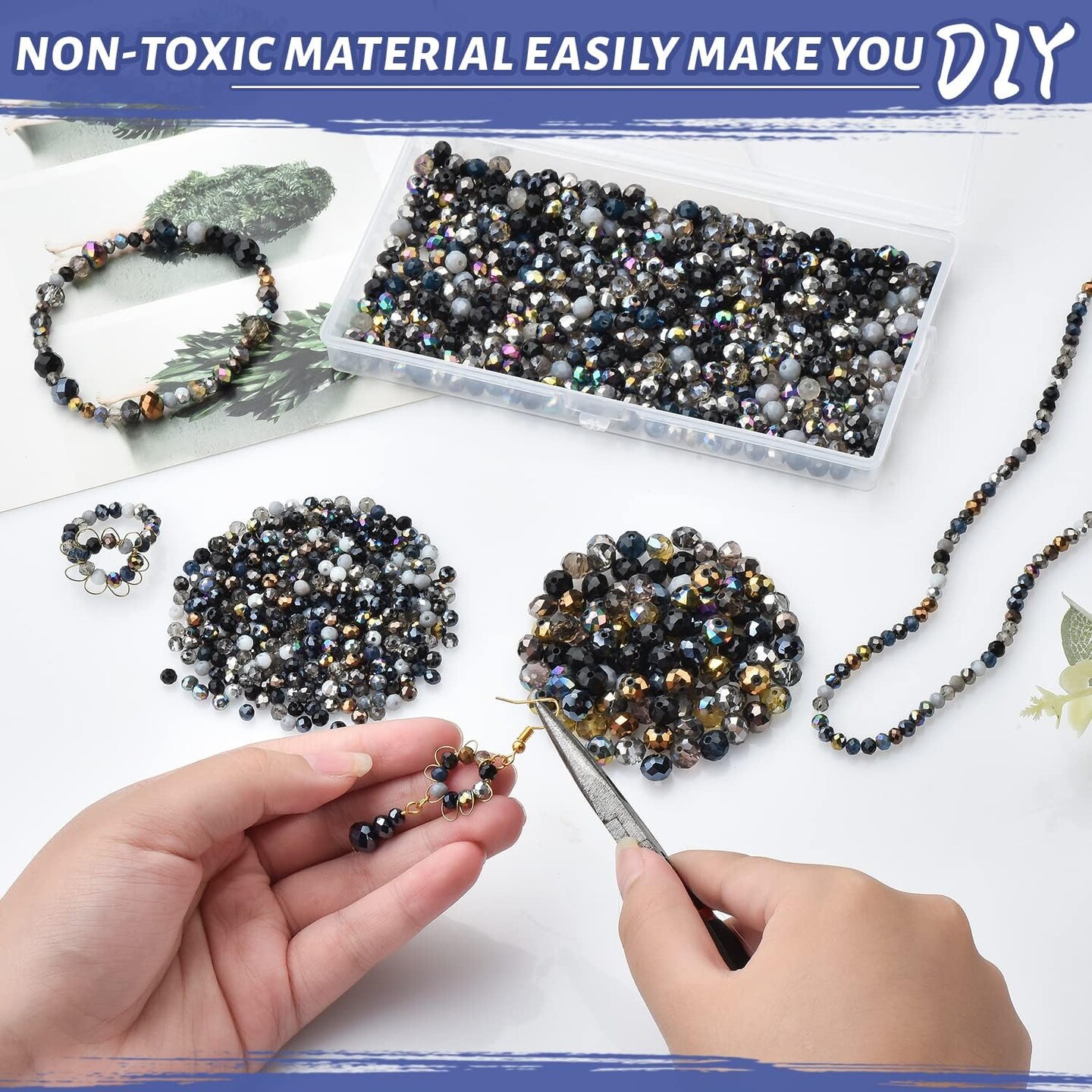 1000pcs Faceted Rondelle Beads,4/6/8mm Crystal Glass Beads for Jewelry Making Assorted 3 Sizes Spacer Loose Beads