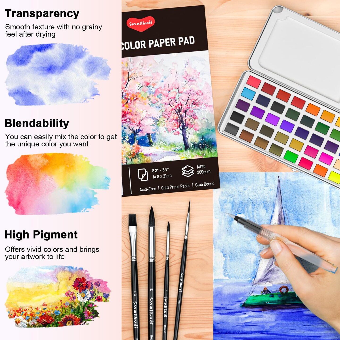Watercolor Paint Set 50 Colors Including Metallic, Watercolor Kit with Case, Watercolor Paper, Paint Brushes, Palette and Accessories, Water Color Art Supplies Gift for Adults Kids Artists