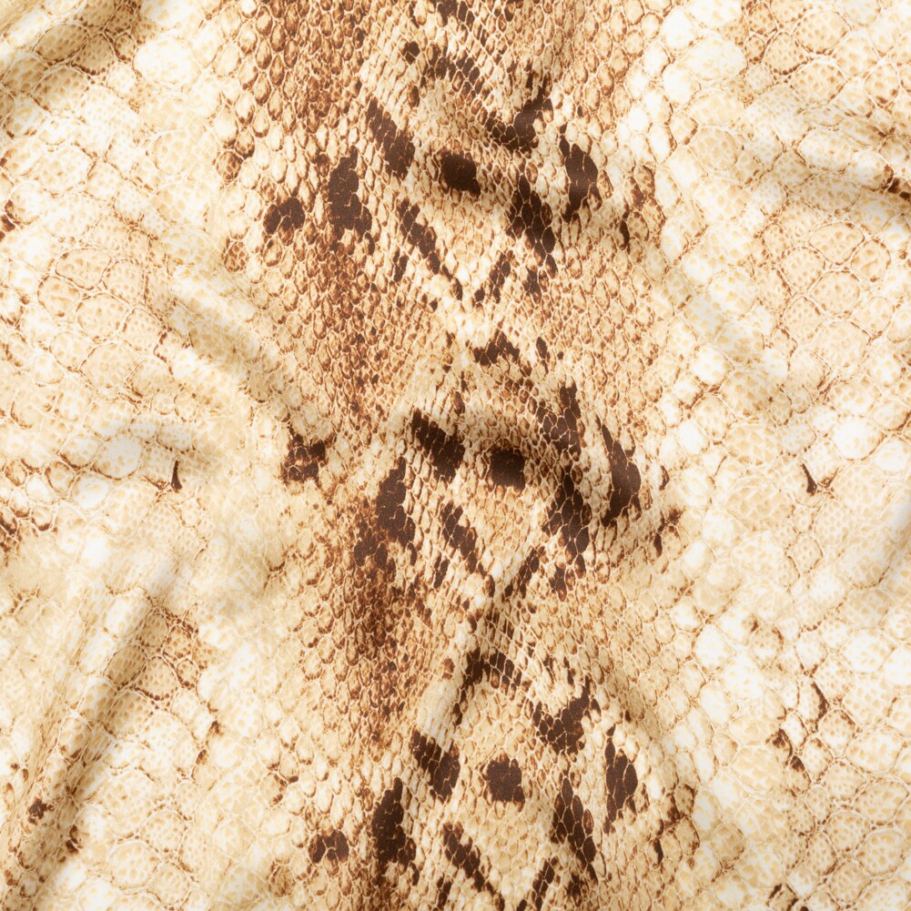 1 Yard Frozen Dew Brown Python Print Italian Silk Charmeuse Luxury Fashion Gown Fabric, 55 Inches Wide