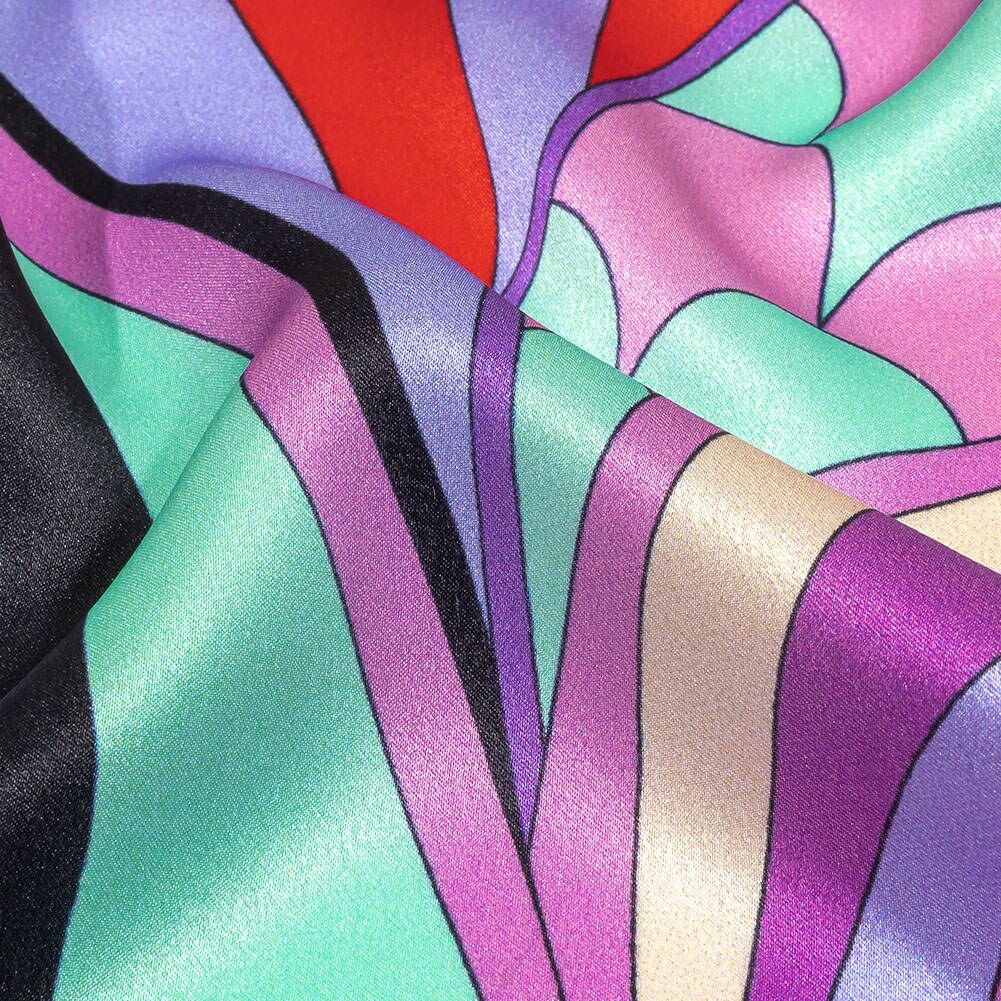 1 Yard Purple Red Ice Green Scales Swirls Silk Charmeuse Fabric 52 inch Width