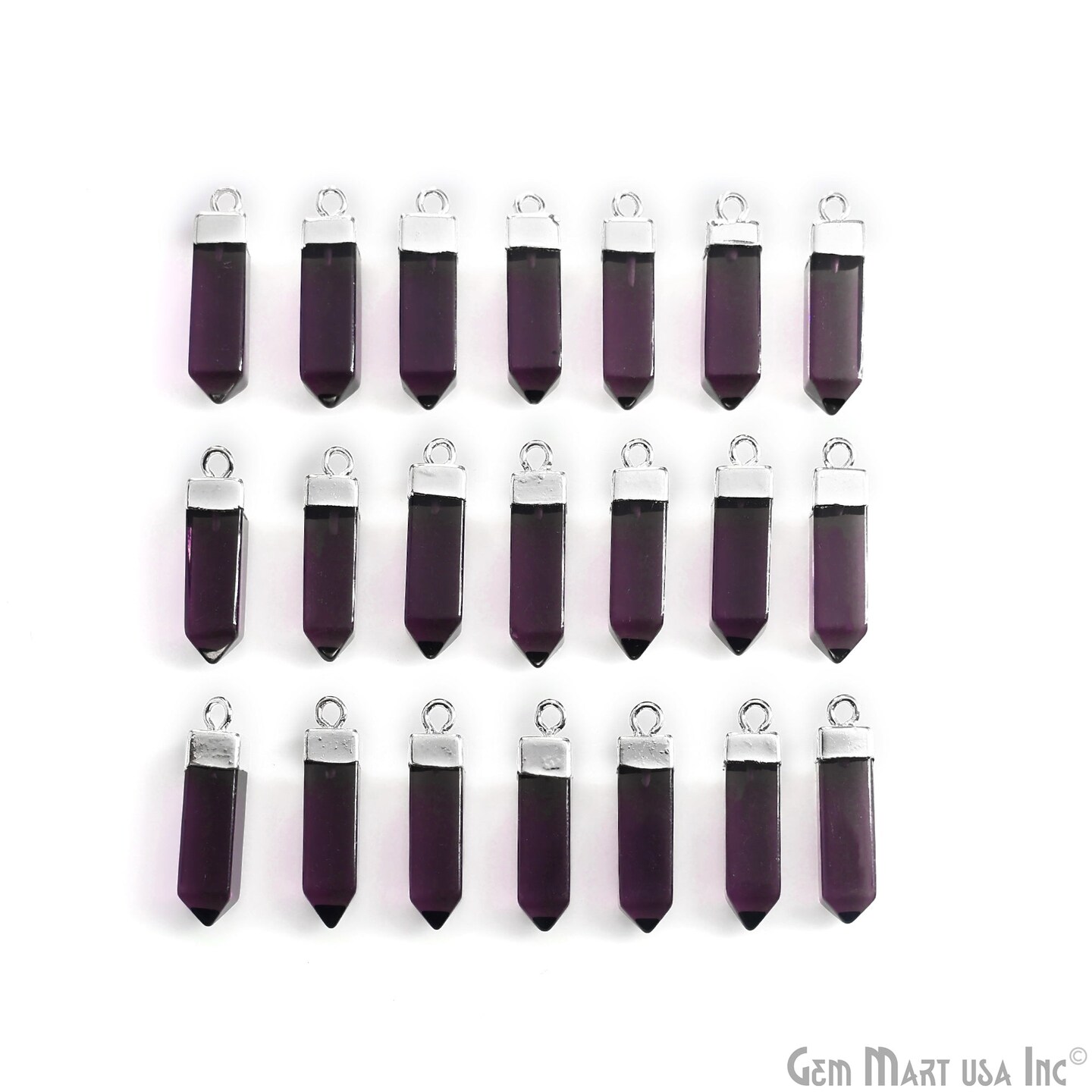 Pencil Point Rectangle Pendant, Silver Electroplated Single Bail 24x6mm, Gemstone Connector Charm, GemMartUSA (50790)