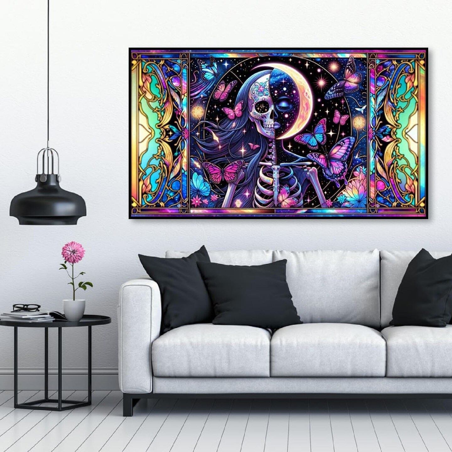 5D Large Diamond Art Painting,Skull Butterfly Diamond Art Kits for Adults,DIY Full Drill Crystal Rhinestone Arts and Crafts,Colorful Skull Art Painting with Diamond Home Wall Decor 27.5 X 15.7inch