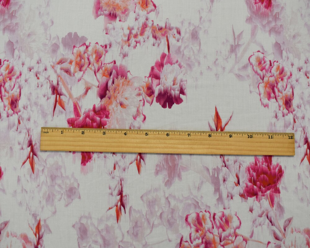 Pink-Orange-Multi Cotton-Rayon Floral Printed Lawn Woven Fabric By the Yard