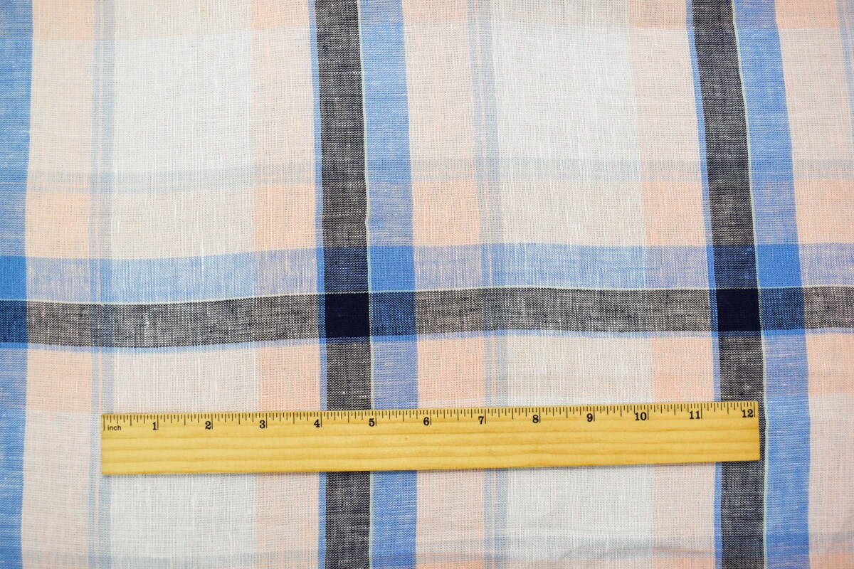 Light Blue-Pink-Multi Famous Maker Cotton Plaid Slub Gauze Woven Fabric By the Yard