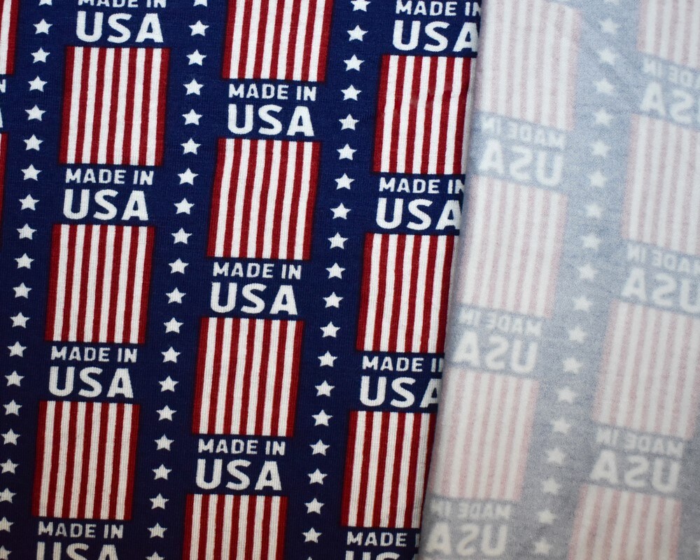Blue-Red-Multi Rayon Modal USA Print Stretch Spandex Jersey Knit Fabric By the Yard