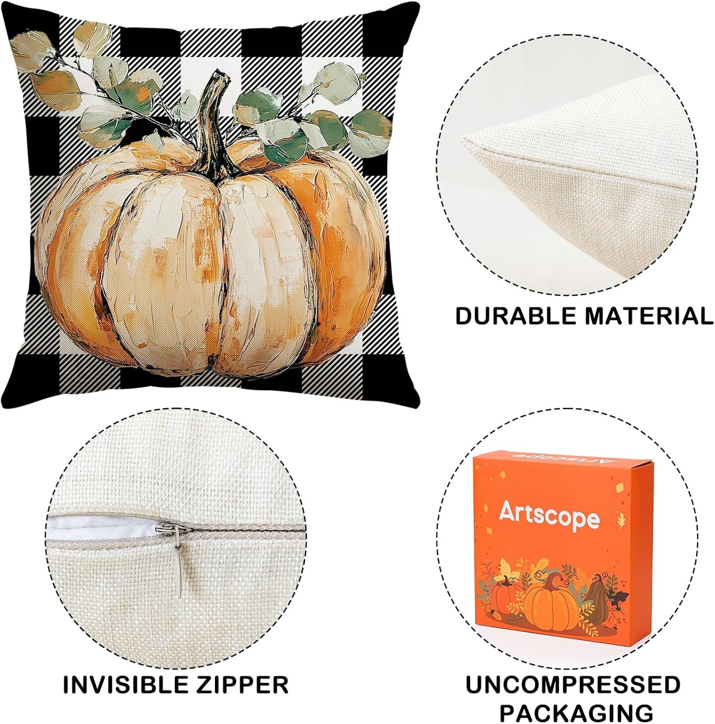 Set of 4 Fall Decorative Throw Pillow Covers 20x20 Inch
