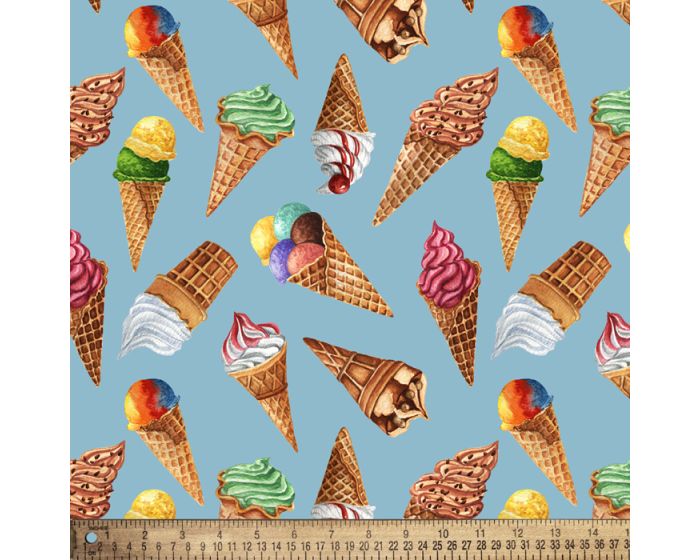 Ice Cream Cones Digital Cotton Print Fabric | By the Yard | Sewing and Crafting | 44 inches wide
