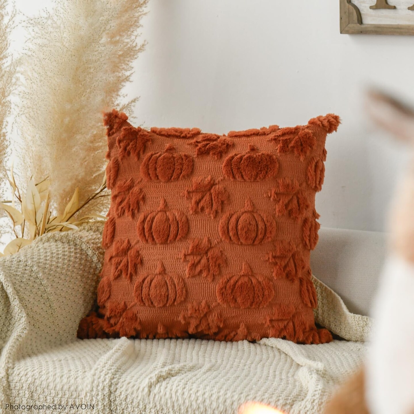 Set of 2 Fall Pumpkin Maple Leaves Caramel Throw Pillow Covers 20 x 20 Inch
