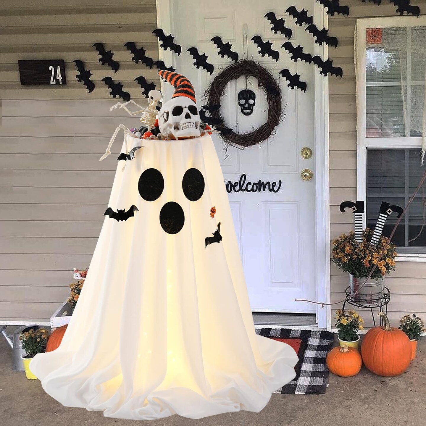 Lit Ghost Candy Bowl Decorations Trick or Treat Candy Holder