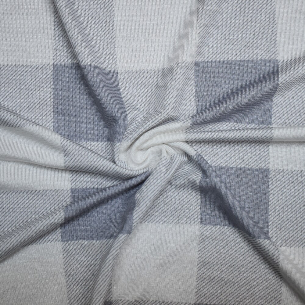 Gray-White Rayon Modal Gingham Printed Stretch Spandex Jersey Knit Fabric By the Yard