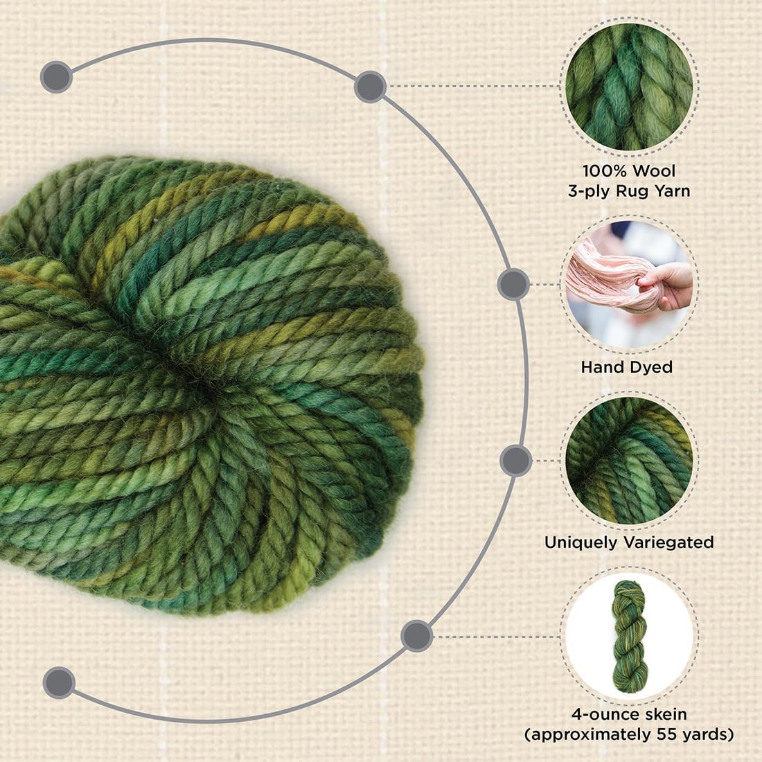 The Oxford Company Violet Jane 100% Wool Variegated Hand-Dyed Rug Yarn 4 Oz. Skein (approx. 55 yds)