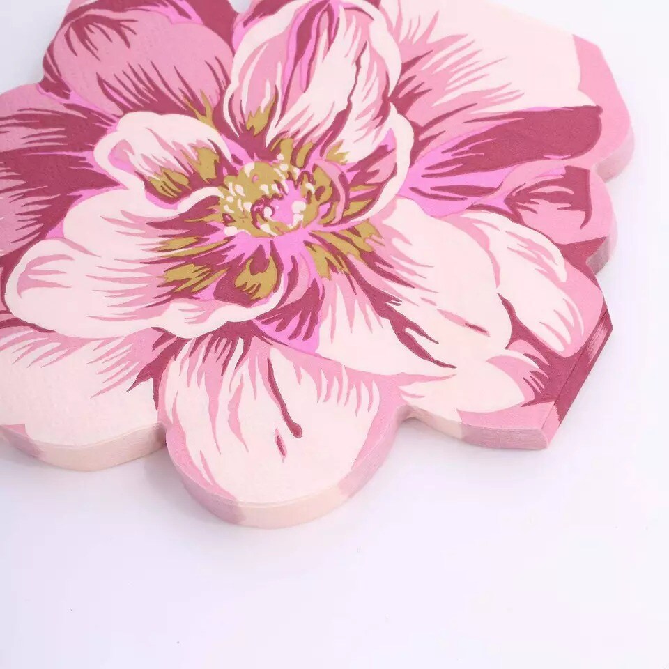 20 Pink Peony Flower Shaped Paper Beverage Cocktail Napkins Party Decorations