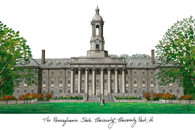 Penn State University 11w x 8.5h Manhattan Black Single Mat Gold Embossed Diploma Frame with Bonus Campus Images Lithograph (value savings at $59)