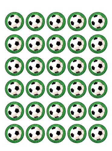 30 x Soccer Ball in Grass Themed Edible Cupcake Toppers | Uncut on Wafer Sheet- Qty 30-1.5&#x201D; each