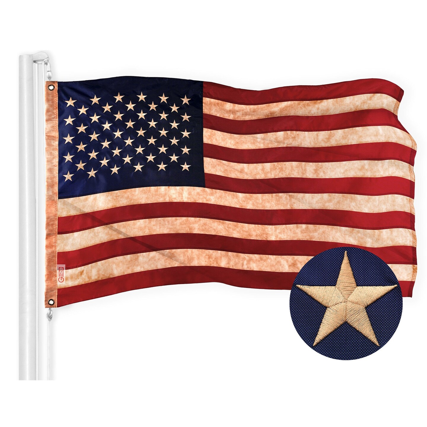 G128 Combo Pack: American USA Tea-Stained Flag 5x8 Ft &#x26; 1776 Tea-Stained Flag 5x8 Ft | Both ToughWeave Pro Series Embroidered 420D Polyester, Embroidered Design, Indoor/Outdoor, Brass Grommets