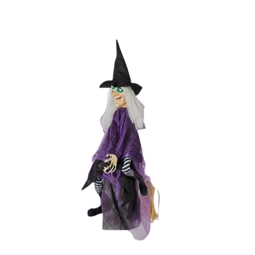 3FT Halloween Outdoor Spooky Decoration Talking Glowing Eyes Witch with Broom