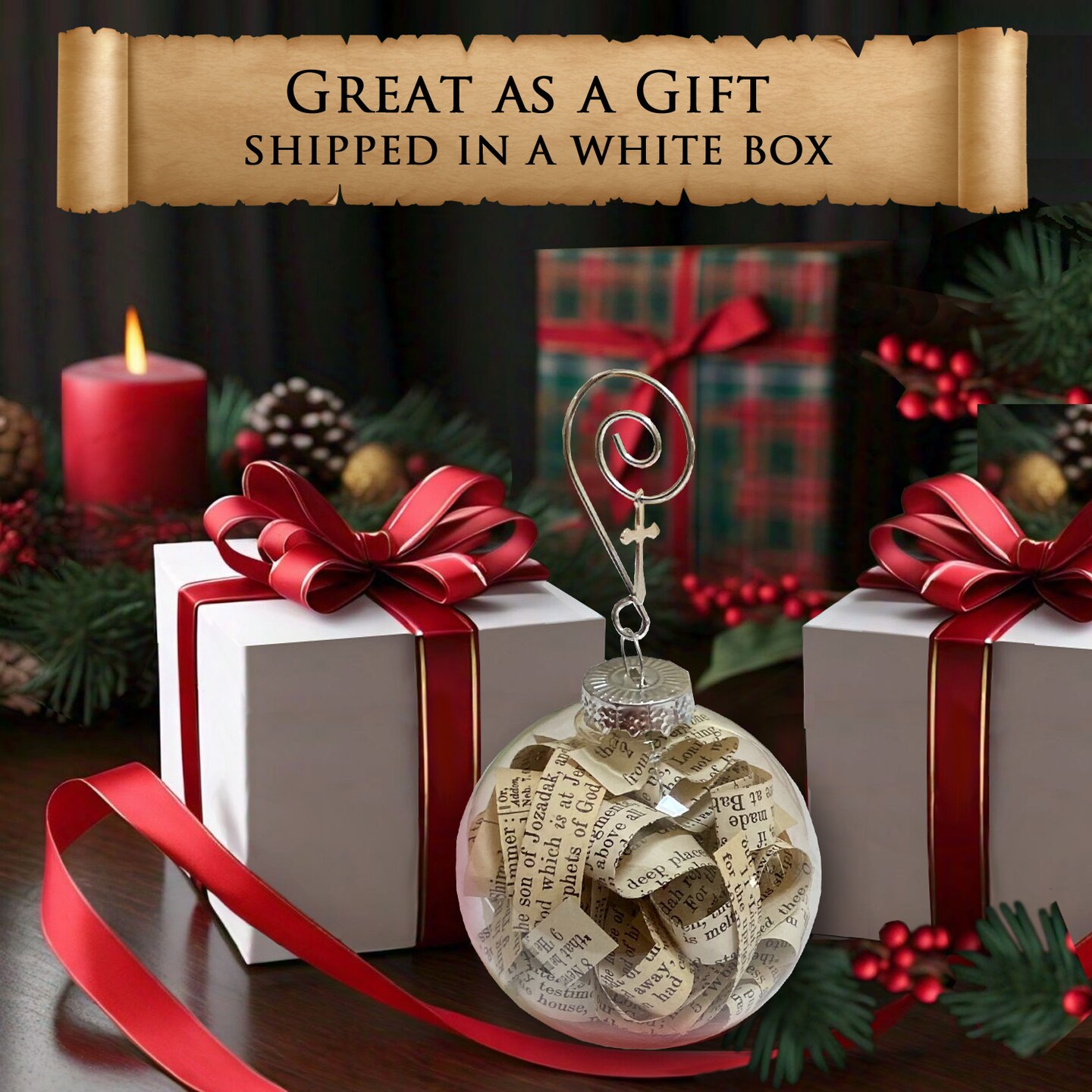 Bible Ornament Made with Pages from a Bible, Handmade Bible Ornament with Scripture Bible Verses Inside Glass Ball, Christmas Tree Decor product 5