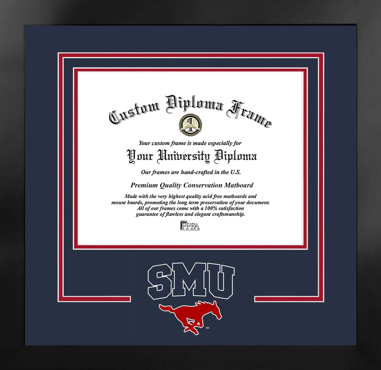 Southern Methodist University Mustangs University 11w x 8.5h Spirit Diploma Manhattan Black Frame with Bonus Campus Images Lithograph (value savings $59)