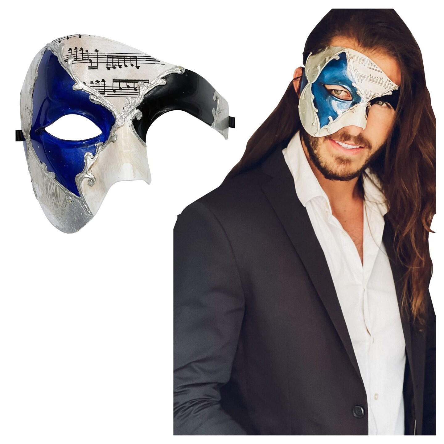 All Black Phantom Of The Opera Half Face Mask – Men's Costume Masquerade Mask