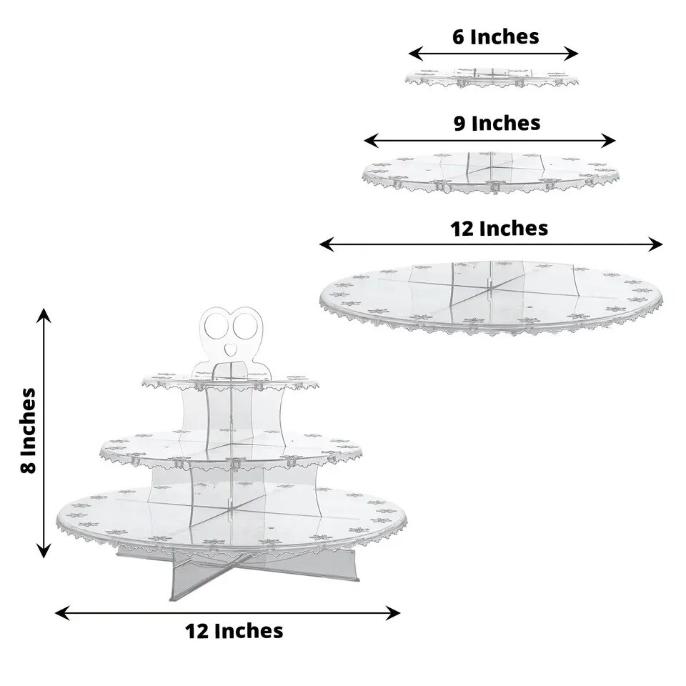 Clear 12" Plastic 3 Tier Cake Pop Holder Round Cupcake Stand Tower Party Events