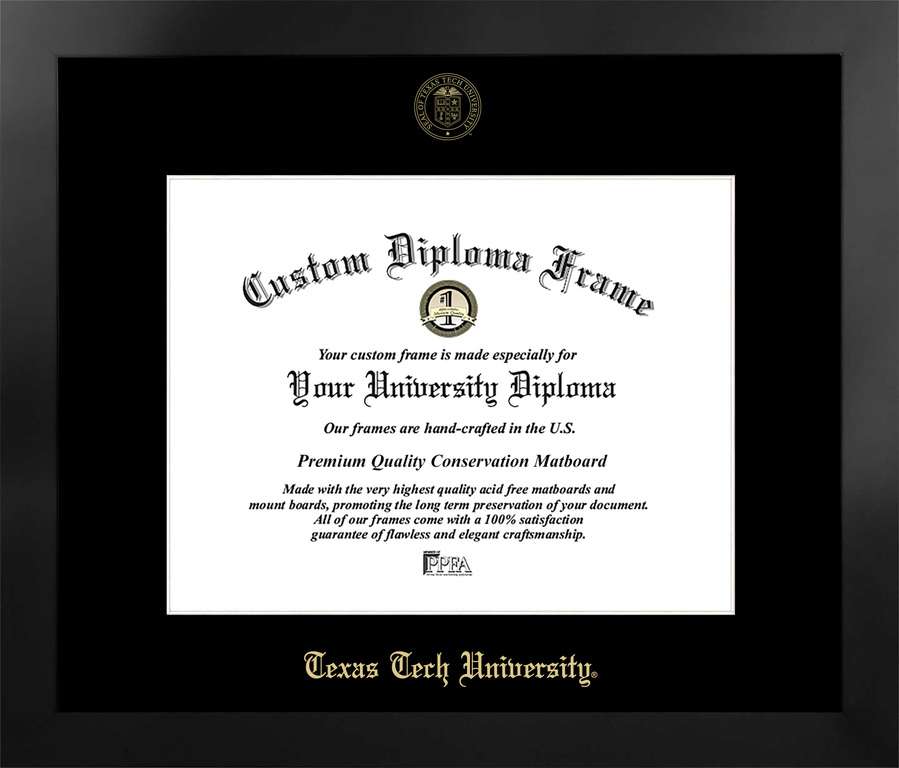 Texas Tech University 14w x 11h Manhattan Black Single Mat Gold Embossed Diploma Frame with Bonus Campus Images Lithograph (value savings at $59)