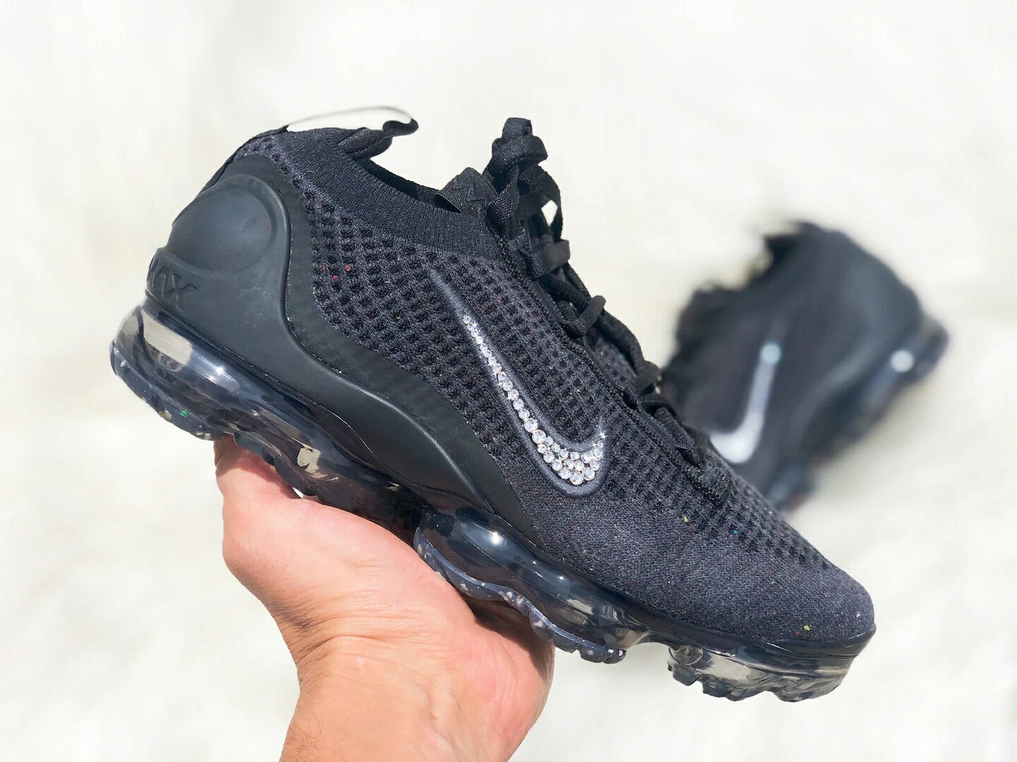 Swarovski Women s Nike Air VaporMax 2021 FK All Black Sneakers Blinged Out With Authentic Swarovski Crystals Custom Bling Nike Shoes MakerPlace by Michaels