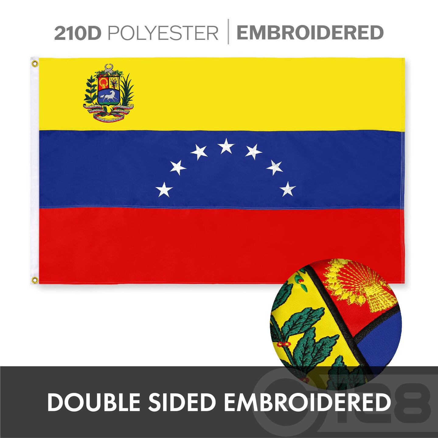 G128 Combo Pack: American USA Flag ToughWeave Series 3x5 Ft Single Sided &#x26; Venezuela 7 Stars Venezuelan Flag Double Sided 3x5 Ft Double ToughWeave Series | Both Embroidered Polyester, Brass Grommets