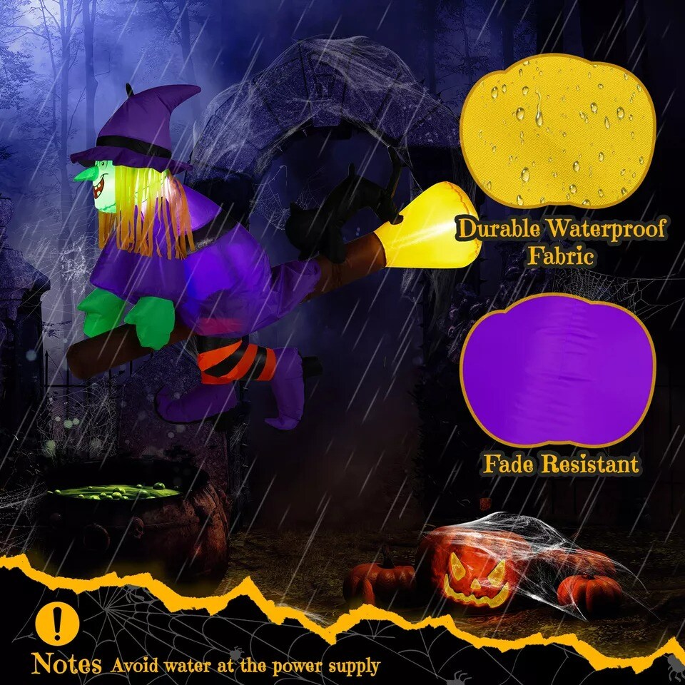 3.9FT Halloween Inflatable Witch Riding Broom Outdoor Decorations Blow up Decor