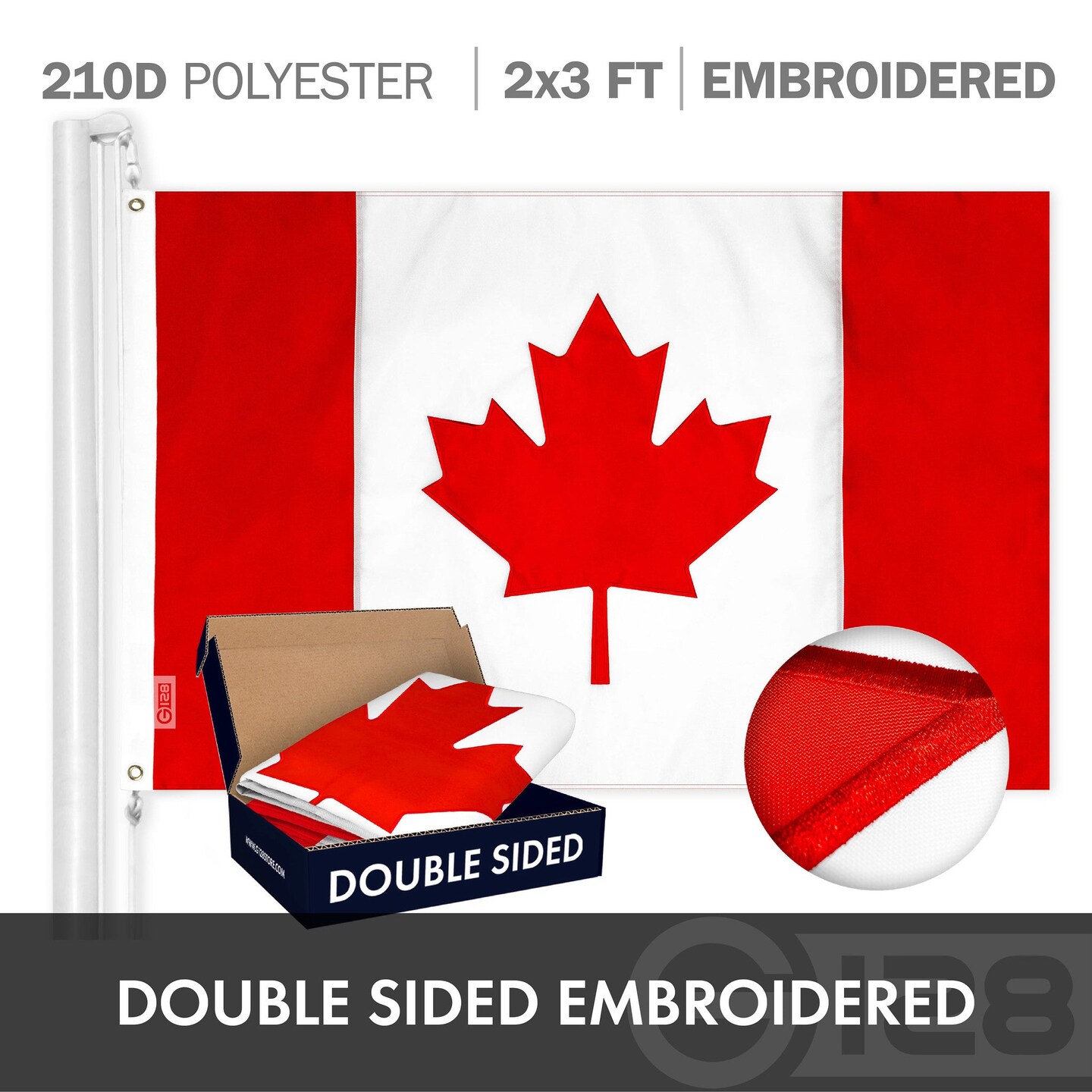 G128 Combo Pack: USA American Flag &#x26; Canada Canadian Flag 2x3 FT Double Sided Embroidered Indoor/Outdoor, Vibrant Colors, Brass Grommets, Quality Polyester