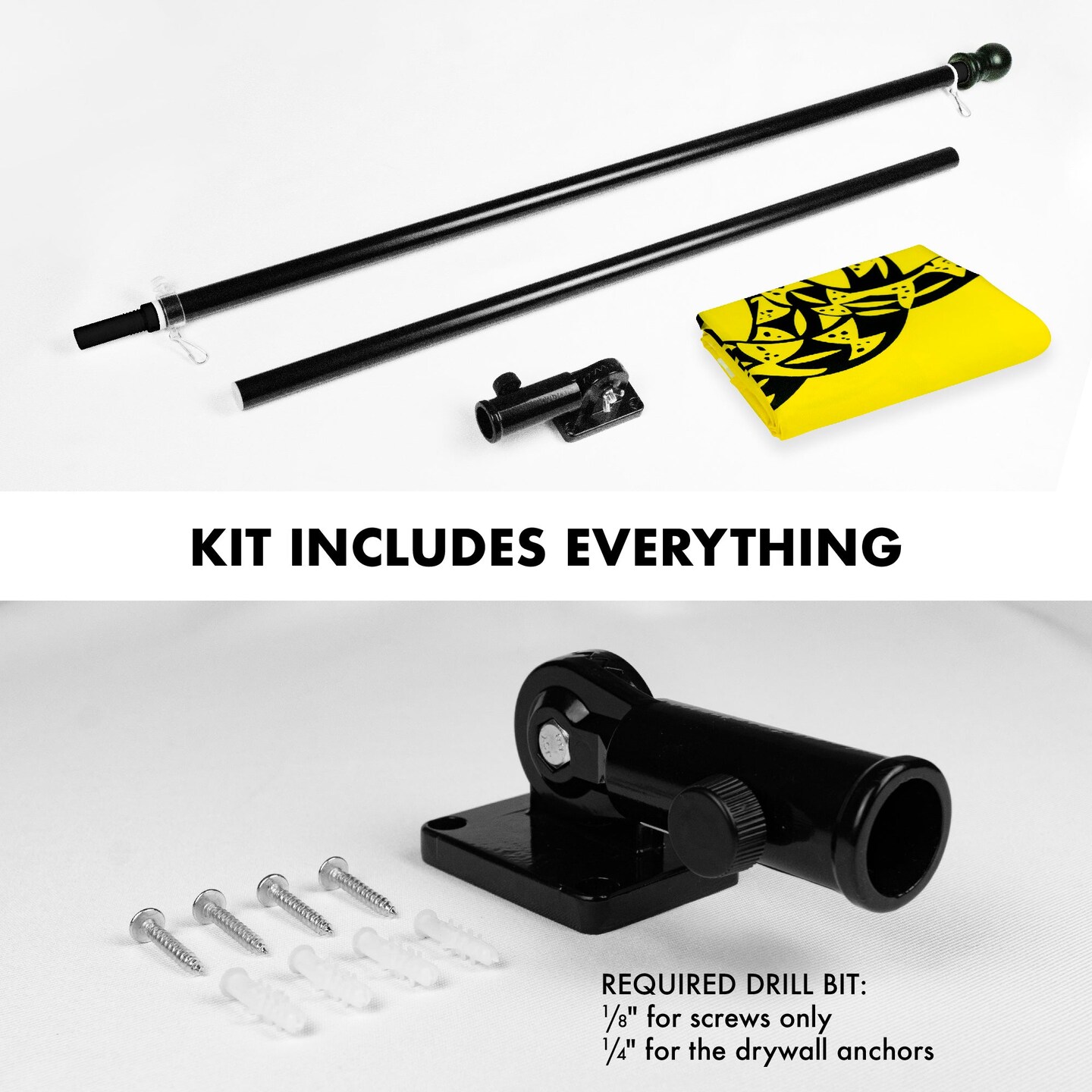 G128 - 6 Feet Tangle Free Spinning Flagpole (Black) Gadsden Brass Grommets Printed 3x5 ft (Flag Included) Aluminum Flag Pole