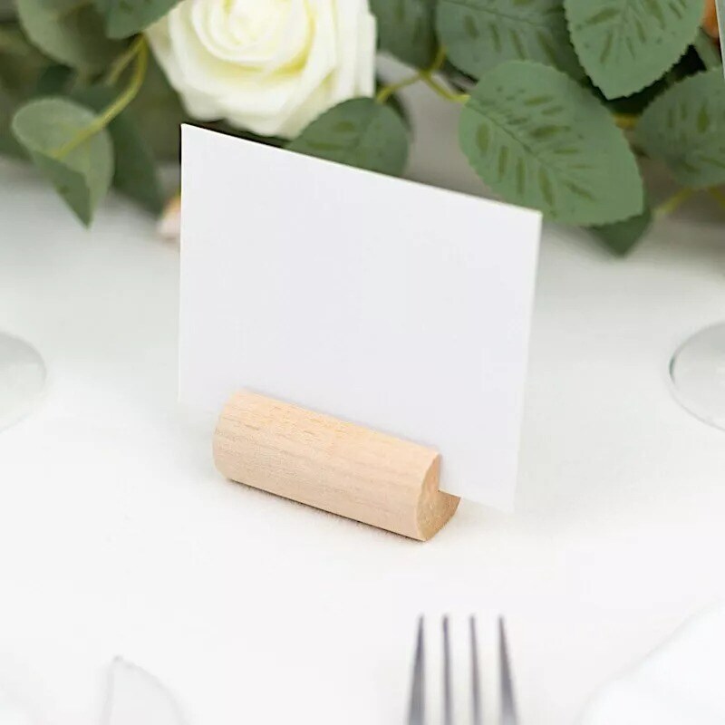 Natural 10 Cylindrical 2&#x22; Wood Place Card Holders Table Number Stands Events