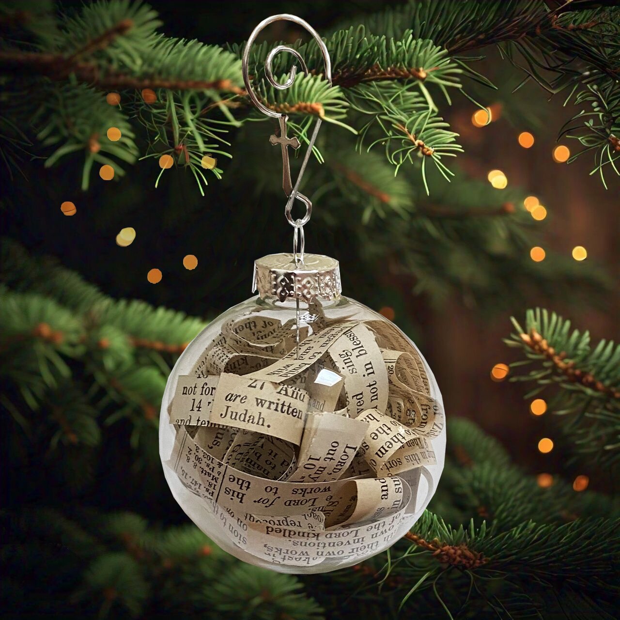 Bible Ornament Made with Pages from a Bible, Handmade Bible Ornament with Scripture Bible Verses Inside Glass Ball, Christmas Tree Decor product 2