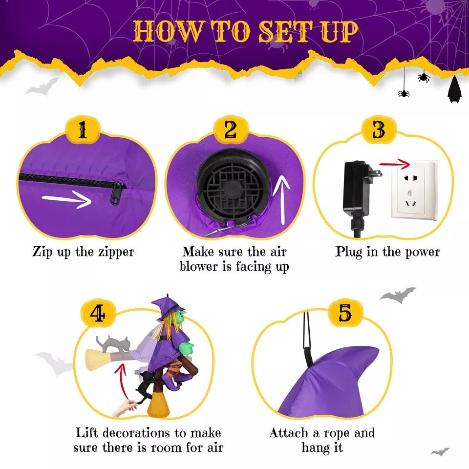 3.9FT Halloween Inflatable Witch Riding Broom Outdoor Decorations Blow up Decor