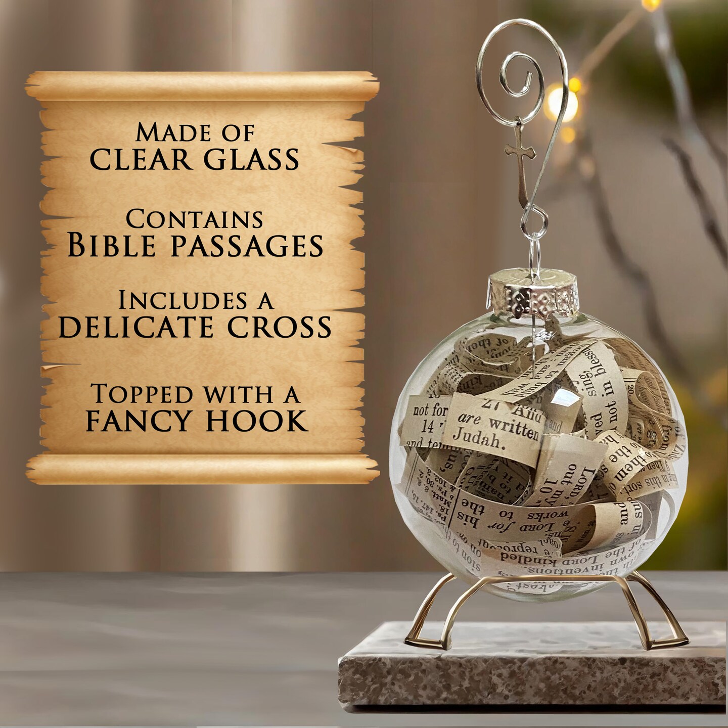 Bible Ornament Made with Pages from a Bible, Handmade Bible Ornament with Scripture Bible Verses Inside Glass Ball, Christmas Tree Decor product 6