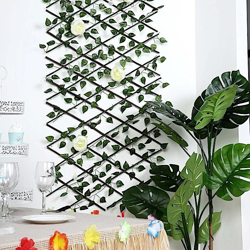 Green 17x 95" Expandable Lattice Fence Wood Backdrop Panel Silk Ivy Leaves Party