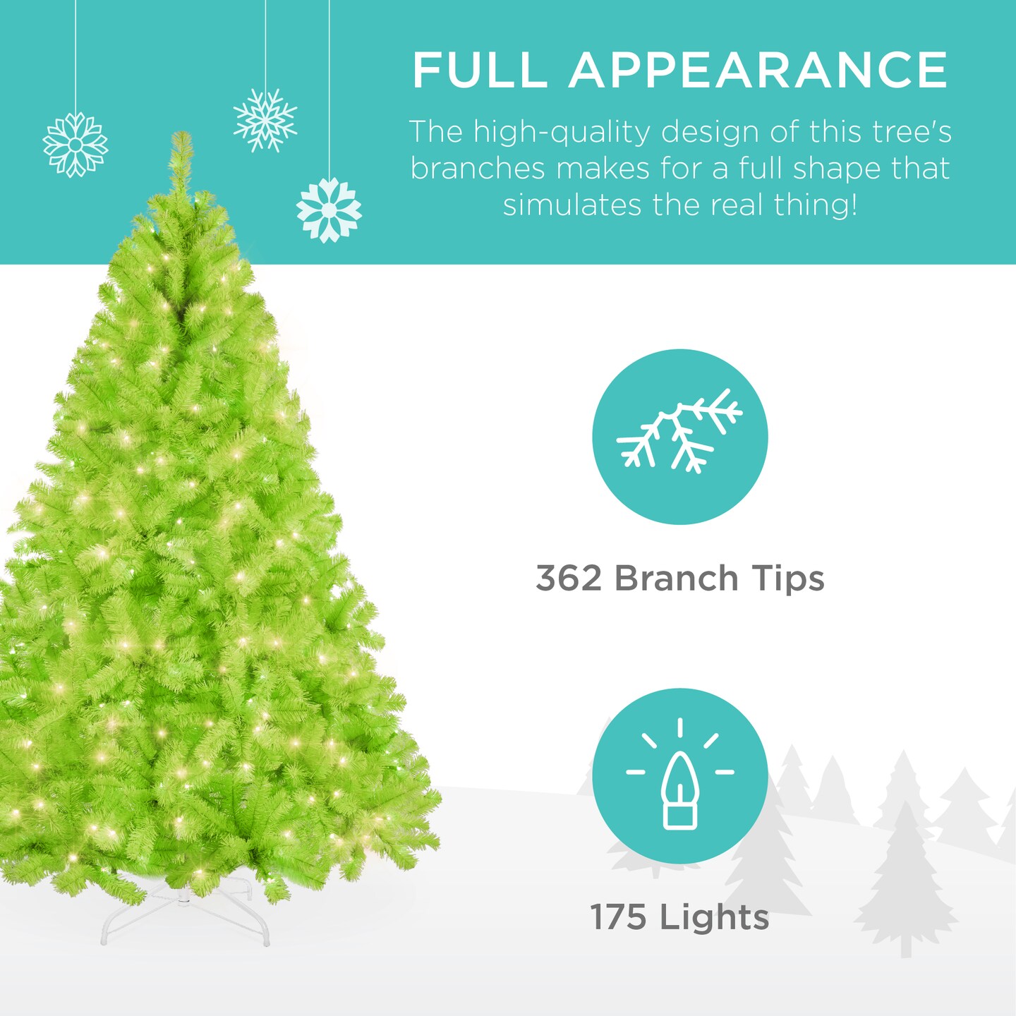 Best Choice Products Pre-Lit Lime Green Christmas Tree, Artificial Full Holiday Decoration w/ Incandescent Lights