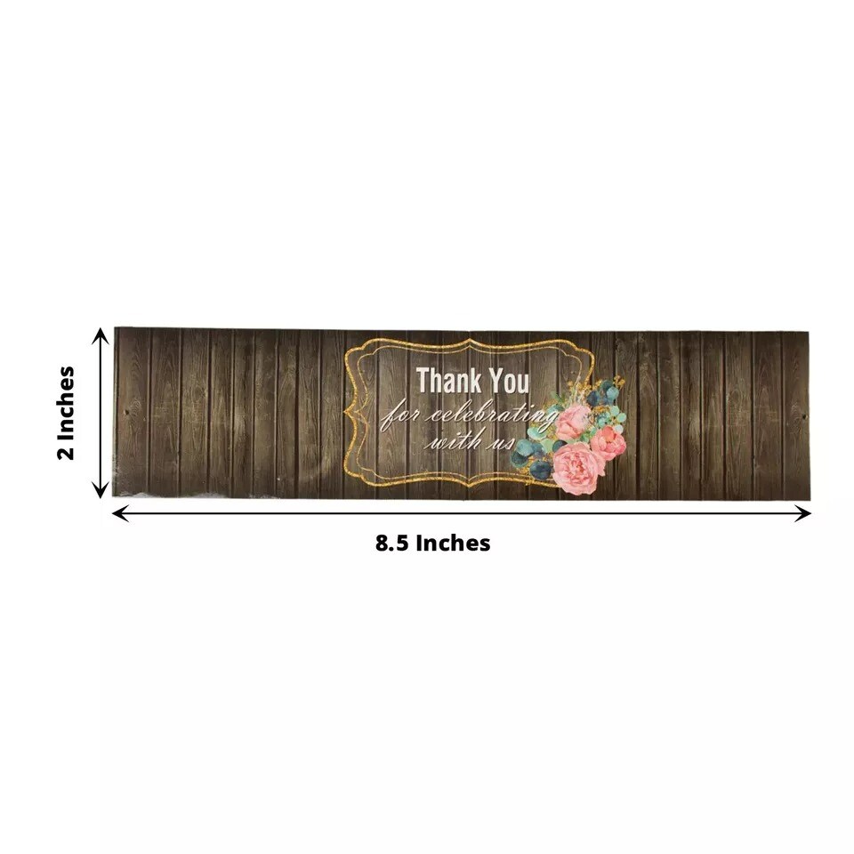 24 Dark Brown Wood Print Thank You Stickers Party Water Bottle Labels Events