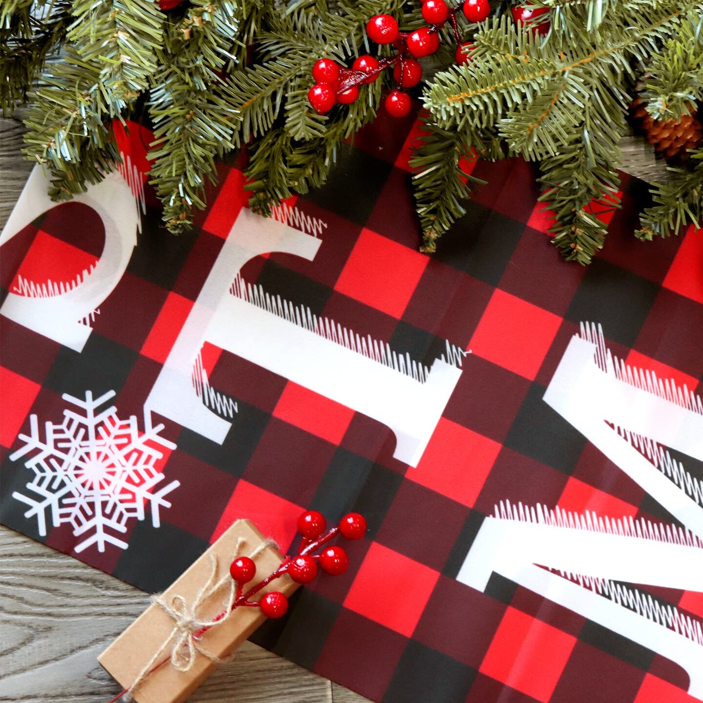 Ivenf Christmas Decorations Outdoor Yard Front Porch Sign Set, Red Black Buffalo Plaid Door Banner, Hanging Merry Christmas Decorations for Home, Indoor Outdoor Xmas Decor Wall Front Door Yard Garage