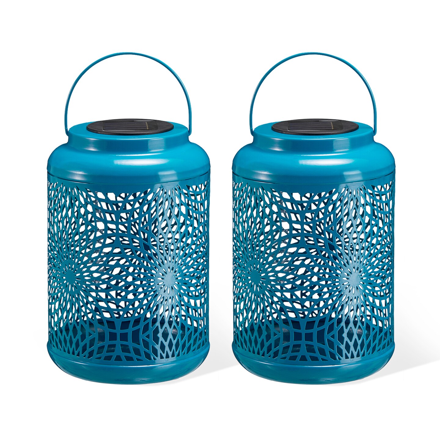 Set of 2/4 8.75"H Metal Cutout Scrollwork Solar Powered LED Outdoor Lantern with handle