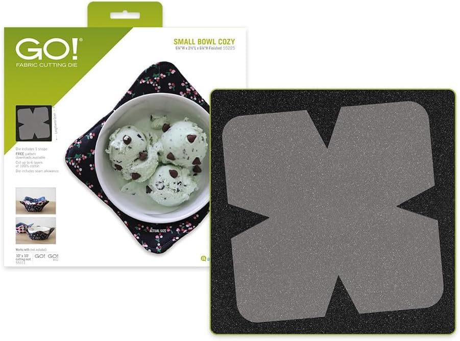 AccuQuilt GO! Small Bowl Cozy Die - Cut 3 Fabric Sets at Once - Perfect for Quilting Projects, Easy DIY Gifts, Microwave Safe - 9 1/2&#x22; Squares - Fabric Cutting Machine