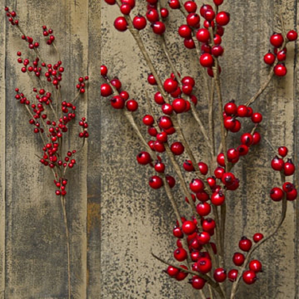 27&#x201D;Long Red Berry Spray on Brown-Wrapped Wired Stems Perfect for Home Decor