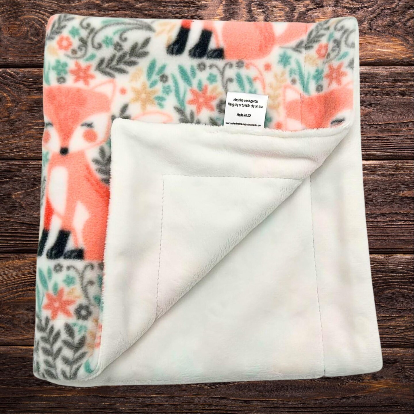Peach Fox Fleece and Minky Handmade Baby Blanket - Soft, Luxurious Comfort for a baby shower gift- Stoller Blanket - Peachy nursery decor