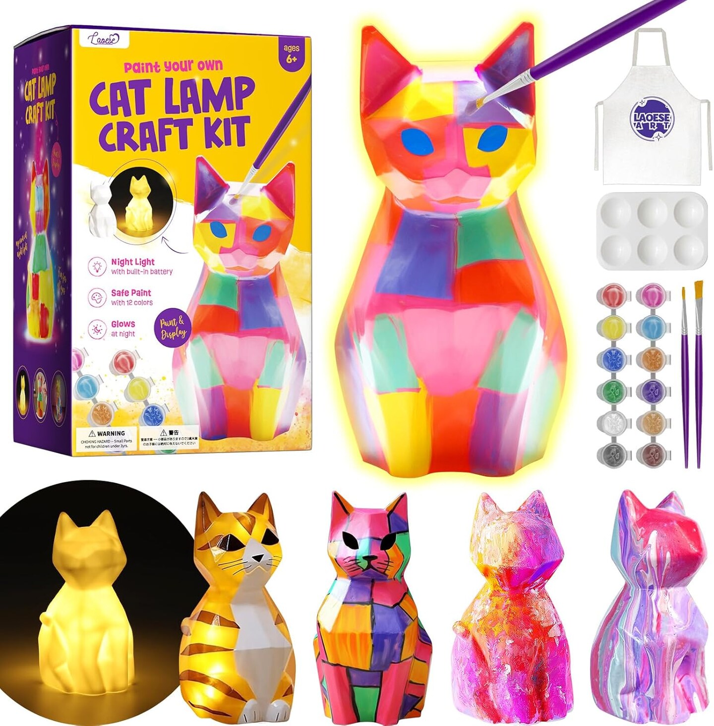 Paint Your Own Cat Lamp Kit, Art Supplies Arts &#x26; Crafts Kit, Painting kit for Kids 6-12, Arts and Crafts for Kids Ages 8-12, Toys Girls Boy Birthday Gift Ages 3 4 5 6 7 8 9 10 11 12+