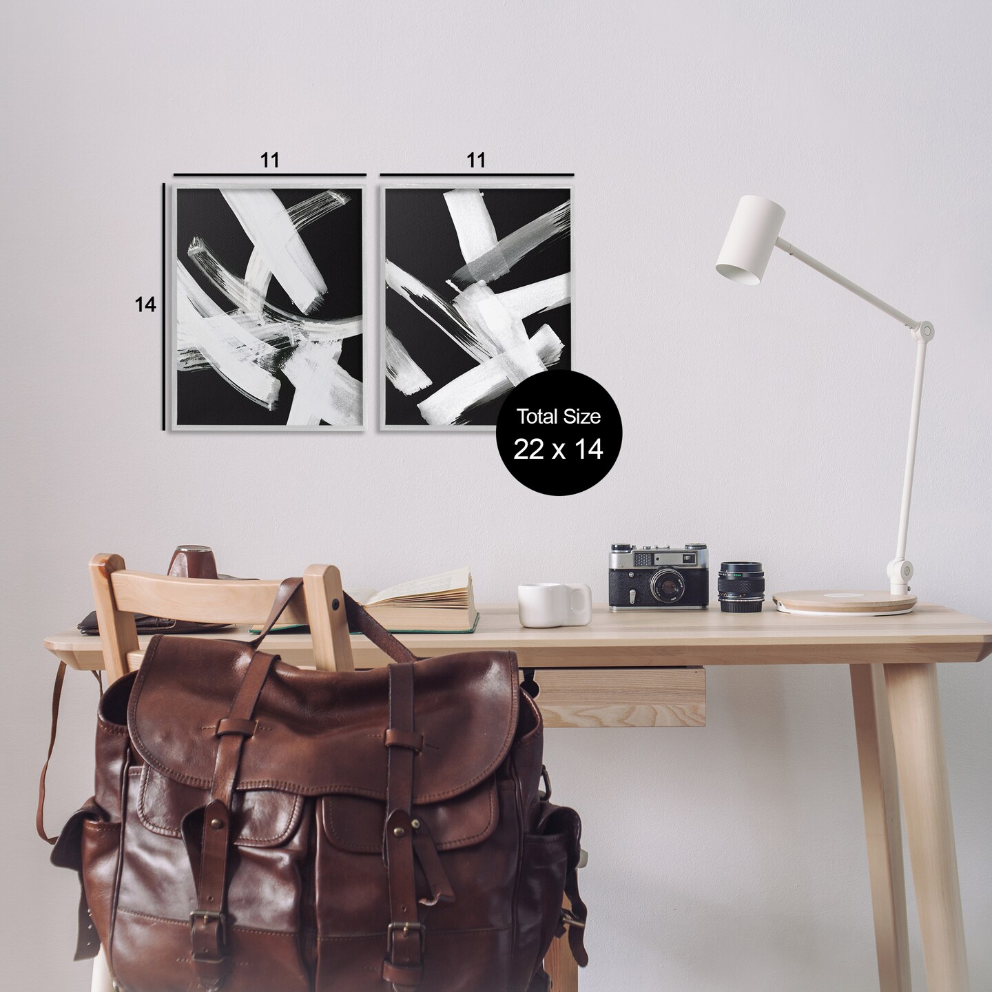 Stupell Industries Abstract Lines White on Black 2 pc Framed Giclee Wall Art Set Design by Susan Jill