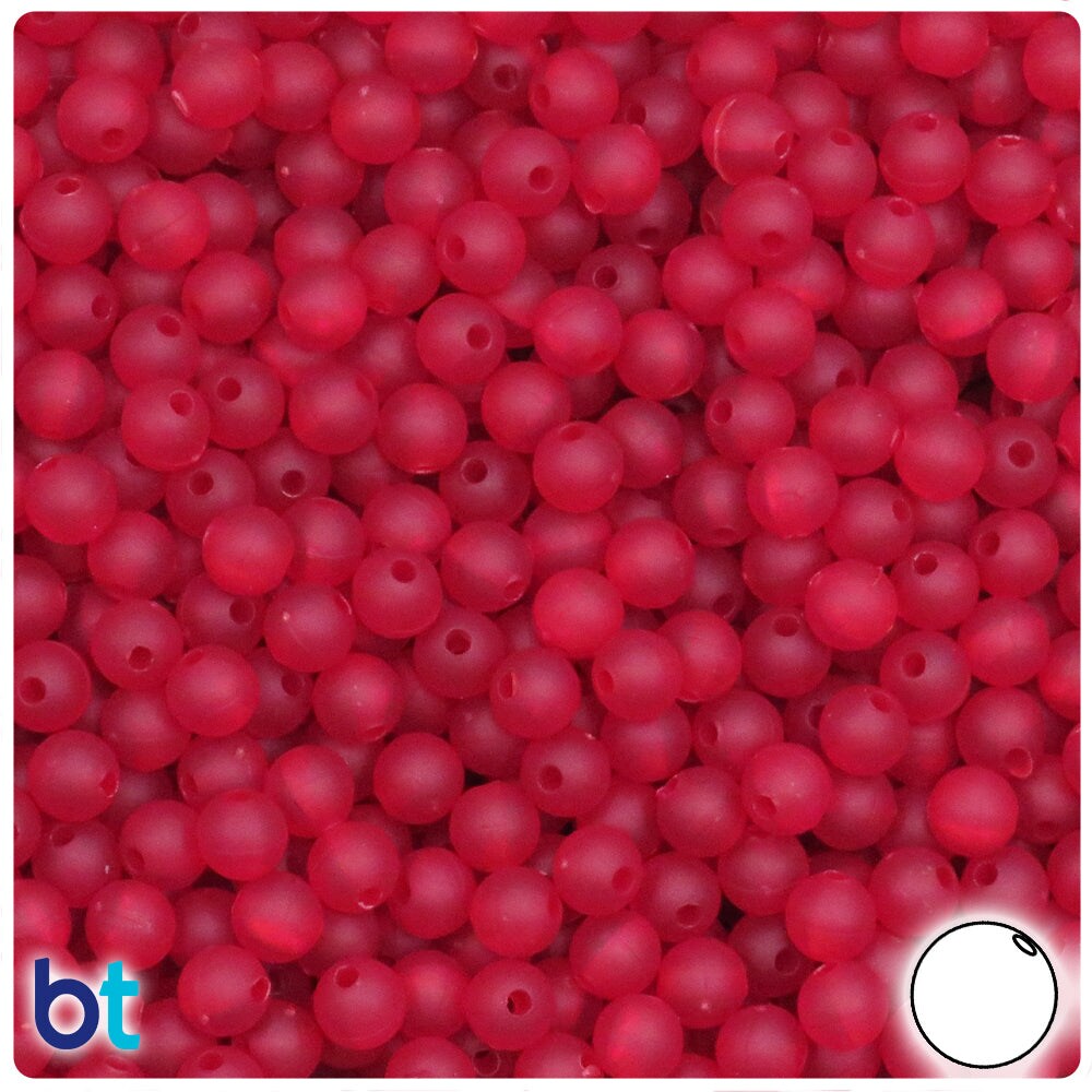 BeadTin Dark Ruby Frosted 6mm Round Plastic Craft Beads (500pcs)