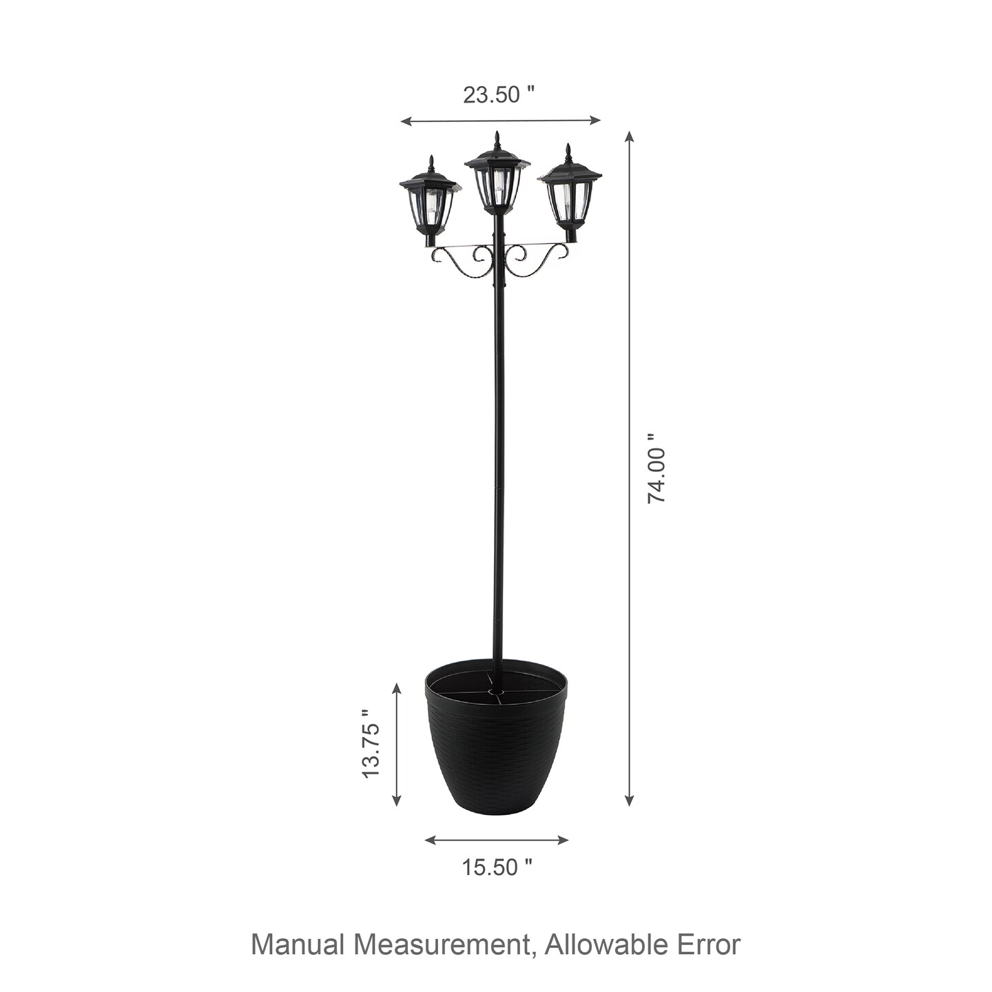 Set of 2 74&#x22;H Solar Three Head Street Light with a Round Planter Pot