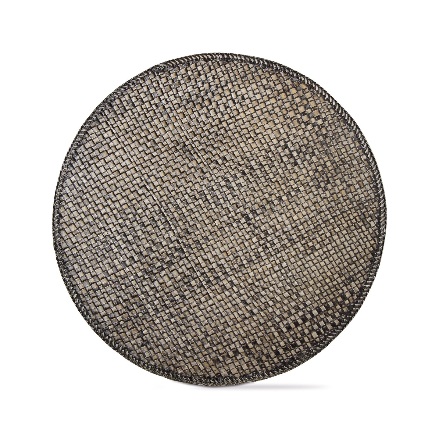 Pantai Charcoal Textured Woven Round Single Placemat, 15.0 inches